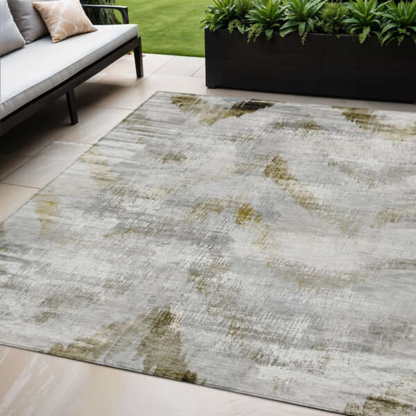 5' X 8' Taupe Gray And Brown Abstract Washable Indoor Outdoor Area Rug