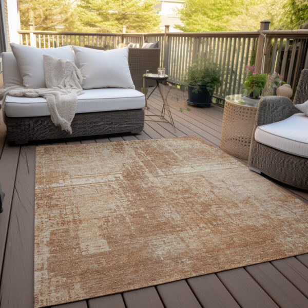 5' X 8' Terra Cotta And Copper Abstract Washable Indoor Outdoor Area Rug