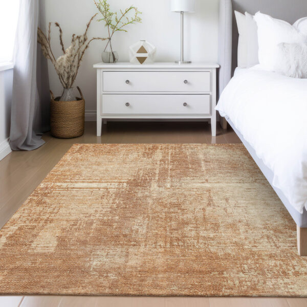 5' X 8' Terra Cotta And Copper Abstract Washable Indoor Outdoor Area Rug