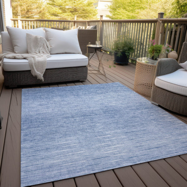 5' X 8' Denim Blue And Blue Abstract Washable Indoor Outdoor Area Rug