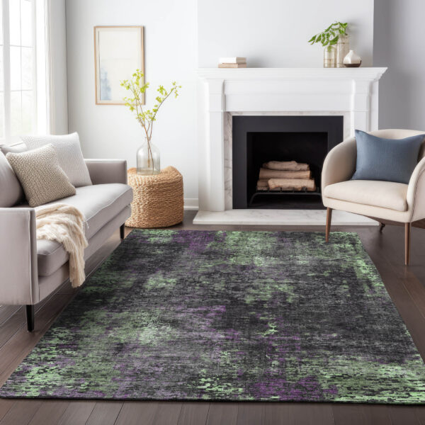 9' X 12' Gray Purple And Charcoal Abstract Washable Indoor Outdoor Area Rug