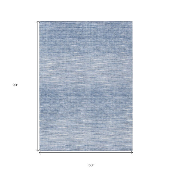 5' X 8' Denim Blue And Blue Abstract Washable Indoor Outdoor Area Rug