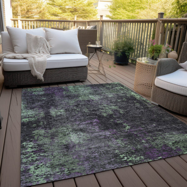 9' X 12' Gray Purple And Charcoal Abstract Washable Indoor Outdoor Area Rug