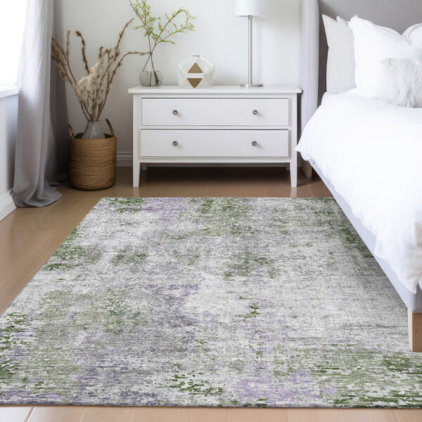 8' X 10' Olive Green And Gray Abstract Washable Indoor Outdoor Area Rug