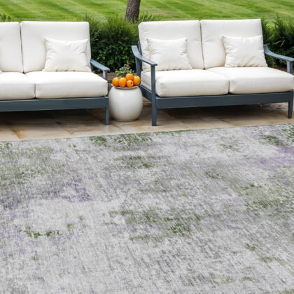 8' X 10' Olive Green And Gray Abstract Washable Indoor Outdoor Area Rug
