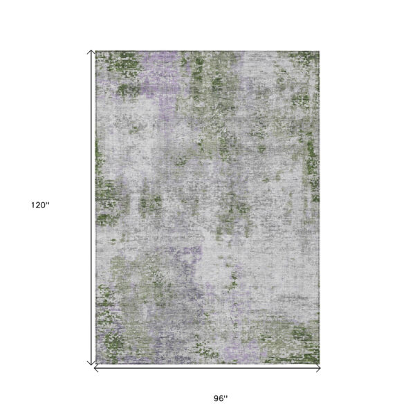 8' X 10' Olive Green And Gray Abstract Washable Indoor Outdoor Area Rug