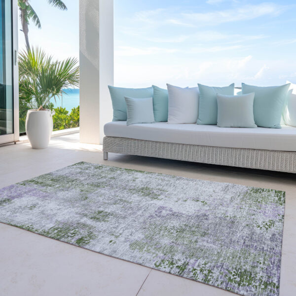 8' X 10' Olive Green And Gray Abstract Washable Indoor Outdoor Area Rug