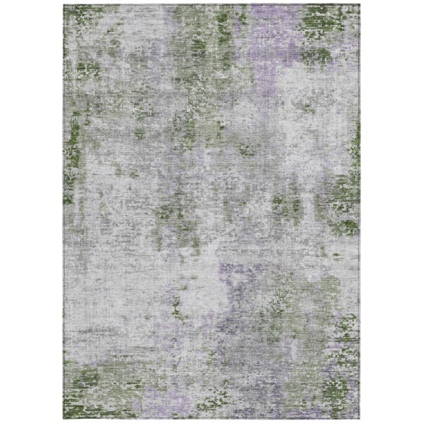 8' X 10' Olive Green And Gray Abstract Washable Indoor Outdoor Area Rug