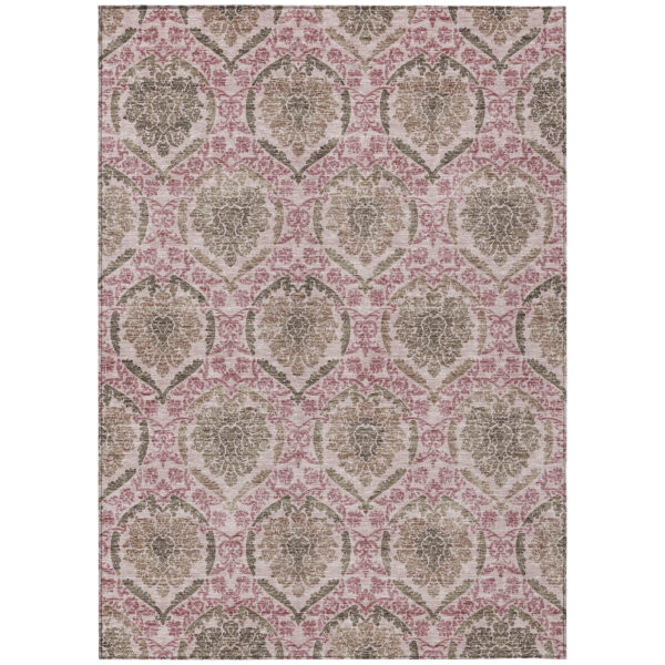 5' X 8' Chocolate Beige And Mauve Medallion Washable Indoor Outdoor Area Rug
