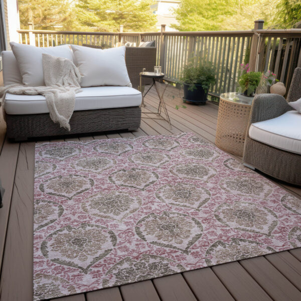 5' X 8' Chocolate Beige And Mauve Medallion Washable Indoor Outdoor Area Rug