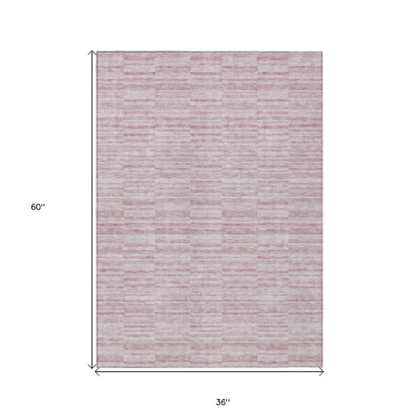 3' X 5' Blush Pink And Beige Striped Washable Indoor Outdoor Area Rug