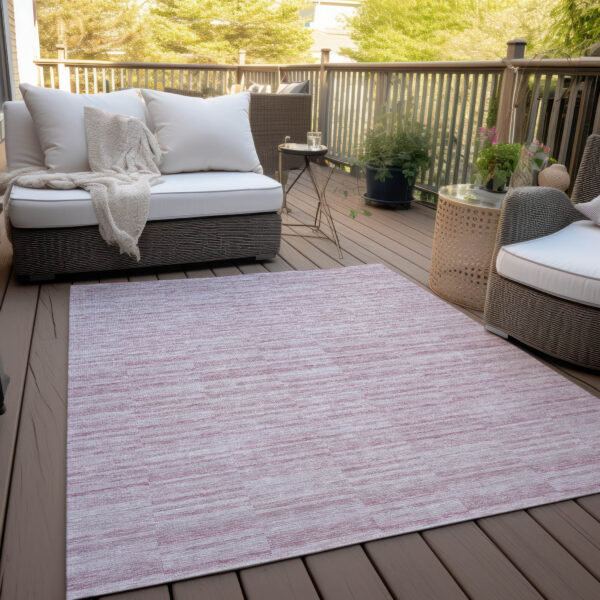 3' X 5' Blush Pink And Beige Striped Washable Indoor Outdoor Area Rug