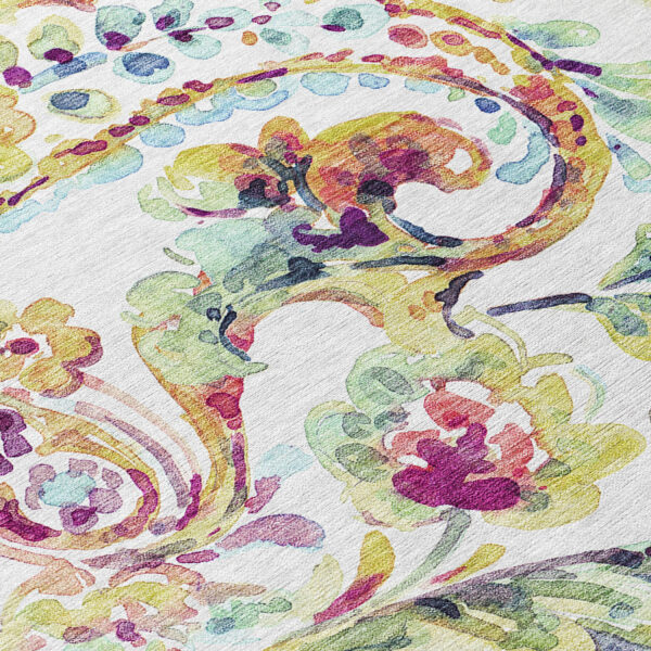 9' X 12' Ivory Fern Green And Artichoke Green Paisley Washable Indoor Outdoor Area Rug