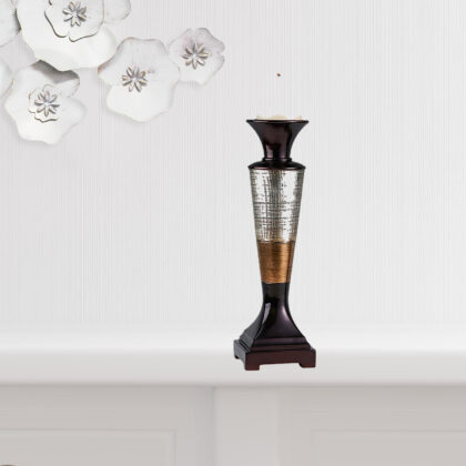 Set Of Two Silver and Brown Pillar Tabletop Pillar Candle Holder