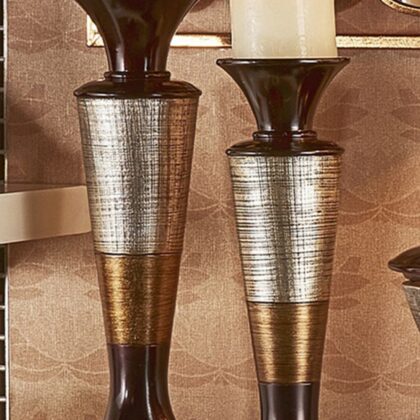 Set Of Two Silver and Brown Pillar Tabletop Pillar Candle Holder