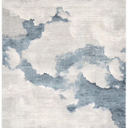 8' Blue and Gray Abstract Washable Non Skid Area Rug