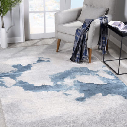8' Blue and Gray Abstract Washable Non Skid Area Rug