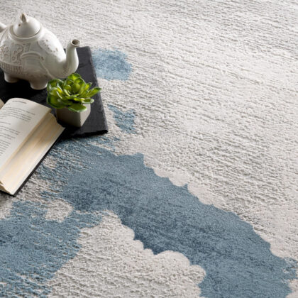 8' Blue and Gray Abstract Washable Non Skid Area Rug