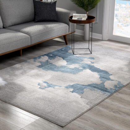 8' Blue and Gray Abstract Washable Non Skid Area Rug