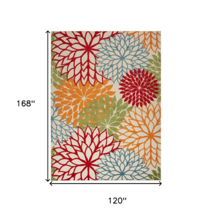 10' X 14' Green Orange and Red Indoor Outdoor Area Rug