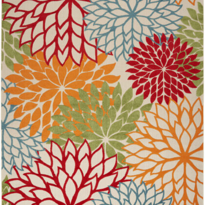 10' X 14' Green Orange and Red Indoor Outdoor Area Rug