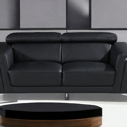 70" Black And Silver Metallic Leather Loveseat