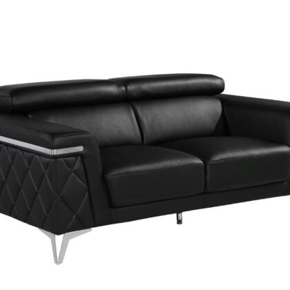 70" Black And Silver Metallic Leather Loveseat