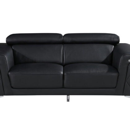 70" Black And Silver Metallic Leather Loveseat