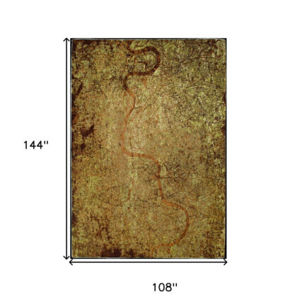 9' X 13' Green and Brown Abstract Non Skid Area Rug
