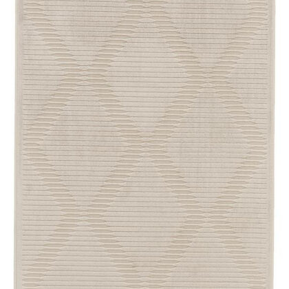 8' Ivory and Tan Geometric Power Loom Runner Rug