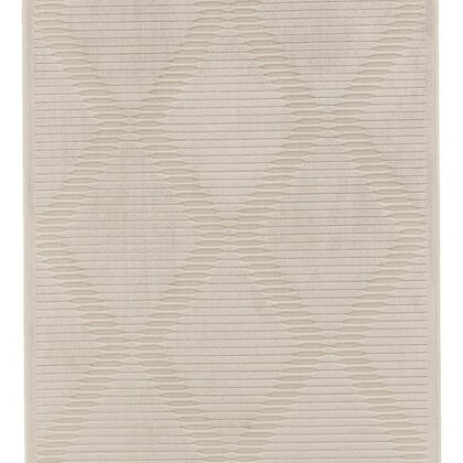 8' Ivory and Tan Geometric Power Loom Runner Rug