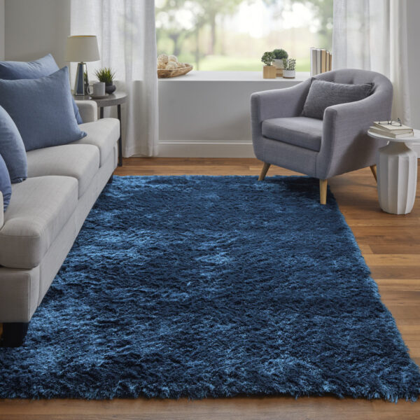 5' X 8' Blue And Green Shag Tufted Handmade Area Rug