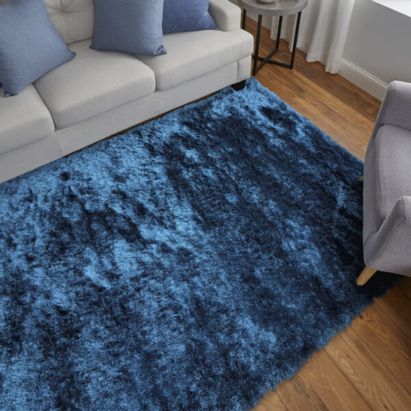 5' X 8' Blue And Green Shag Tufted Handmade Area Rug