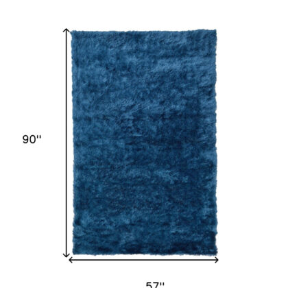 5' X 8' Blue And Green Shag Tufted Handmade Area Rug