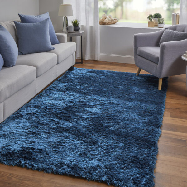 5' X 8' Blue And Green Shag Tufted Handmade Area Rug