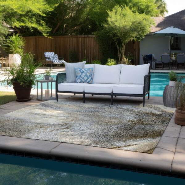 5' X 8' Beige Abstract Washable Non Skid Indoor Outdoor Area Rug