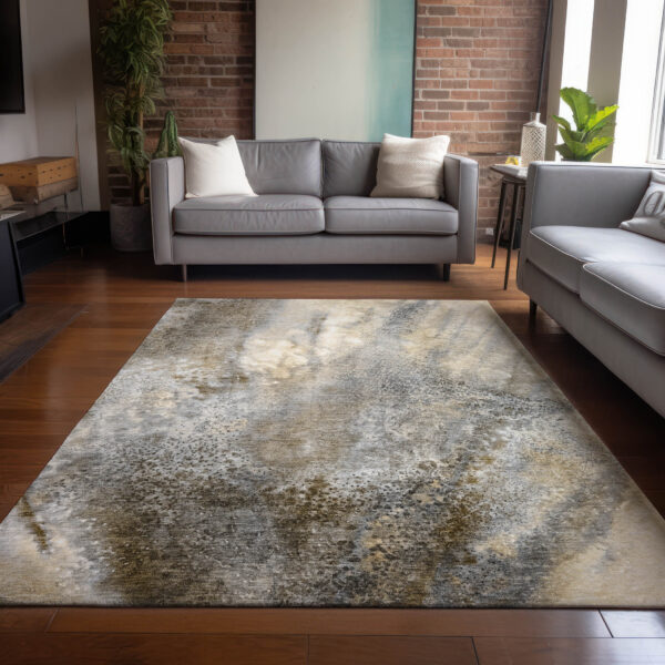 5' X 8' Beige Abstract Washable Non Skid Indoor Outdoor Area Rug