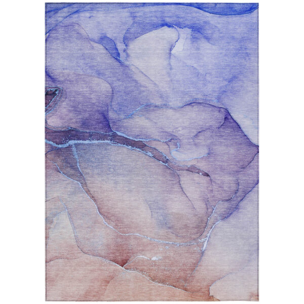 10' X 14' Blue and Brown Abstract Washable Non Skid Indoor Outdoor Area Rug