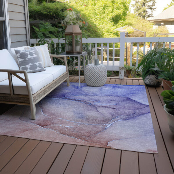 10' X 14' Blue and Brown Abstract Washable Non Skid Indoor Outdoor Area Rug