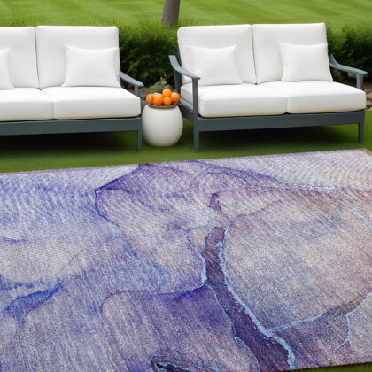 10' X 14' Blue and Brown Abstract Washable Non Skid Indoor Outdoor Area Rug