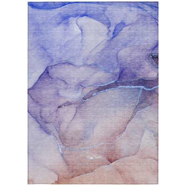 10' X 14' Blue and Brown Abstract Washable Non Skid Indoor Outdoor Area Rug