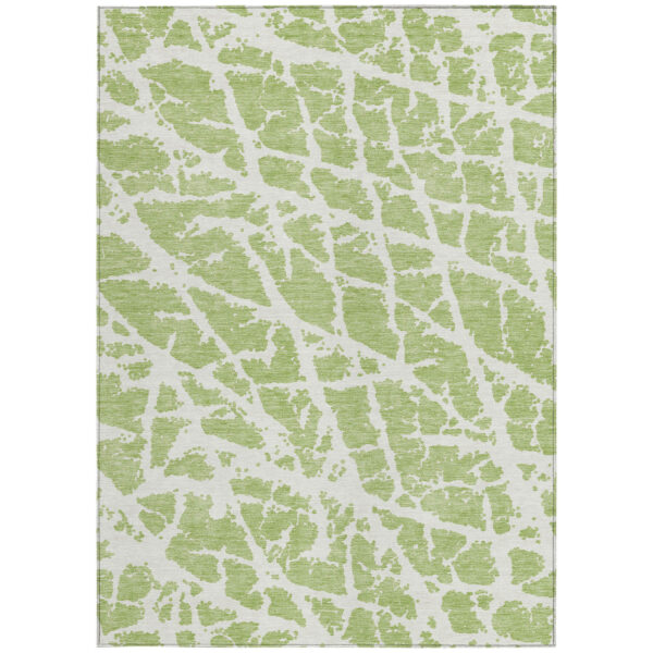 9' X 12' Green and White Abstract Washable Non Skid Indoor Outdoor Area Rug