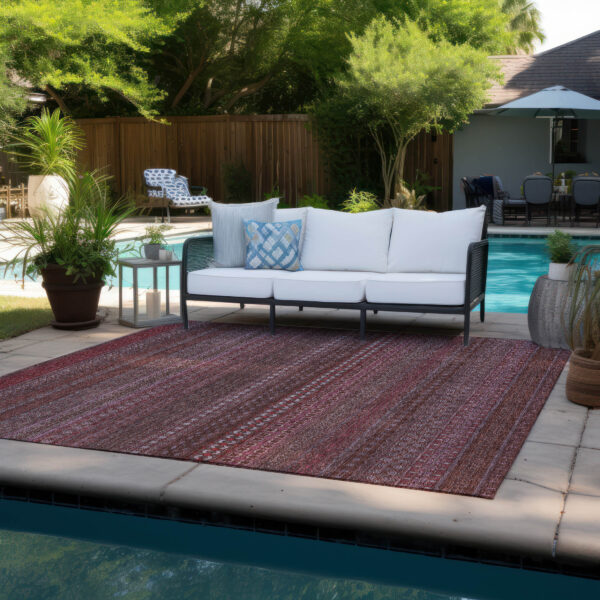 3' X 5' Merlot Striped Washable Non Skid Indoor Outdoor Area Rug
