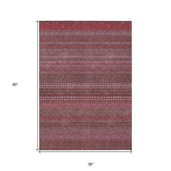 3' X 5' Merlot Striped Washable Non Skid Indoor Outdoor Area Rug