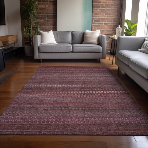 3' X 5' Merlot Striped Washable Non Skid Indoor Outdoor Area Rug