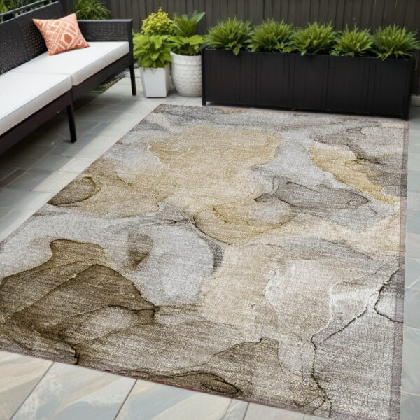5' X 8' Brown Abstract Washable Non Skid Indoor Outdoor Area Rug