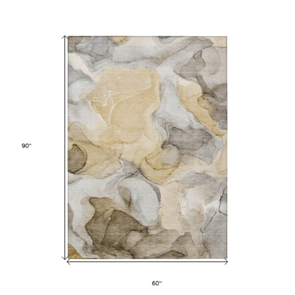 5' X 8' Brown Abstract Washable Non Skid Indoor Outdoor Area Rug
