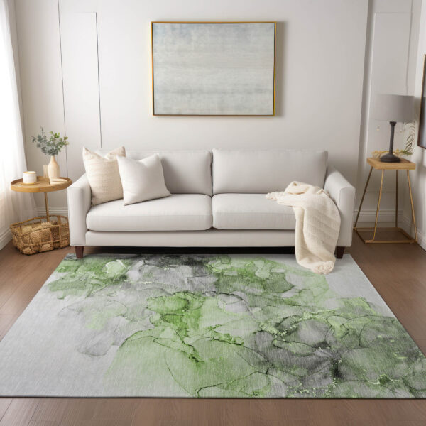 10' X 14' Green Abstract Washable Non Skid Indoor Outdoor Area Rug