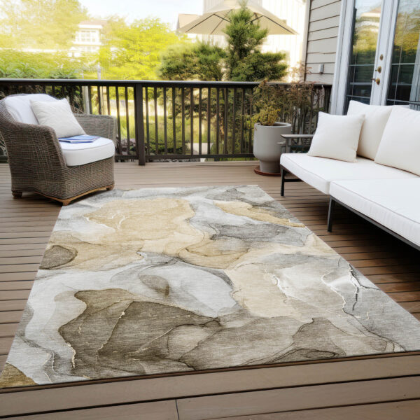 5' X 8' Brown Abstract Washable Non Skid Indoor Outdoor Area Rug