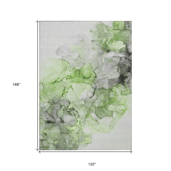 10' X 14' Green Abstract Washable Non Skid Indoor Outdoor Area Rug